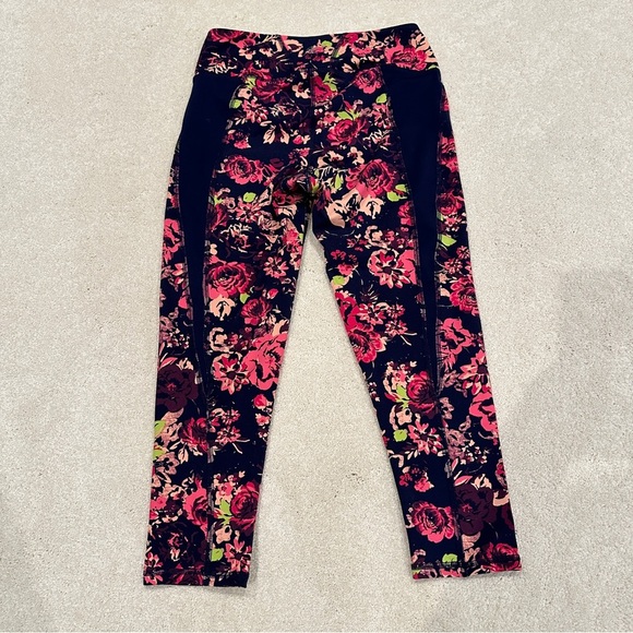 Gaiam Women's Om Breathe Capri Yoga Leggings Pink & Green Floral Print sz Small - Picture 5 of 8